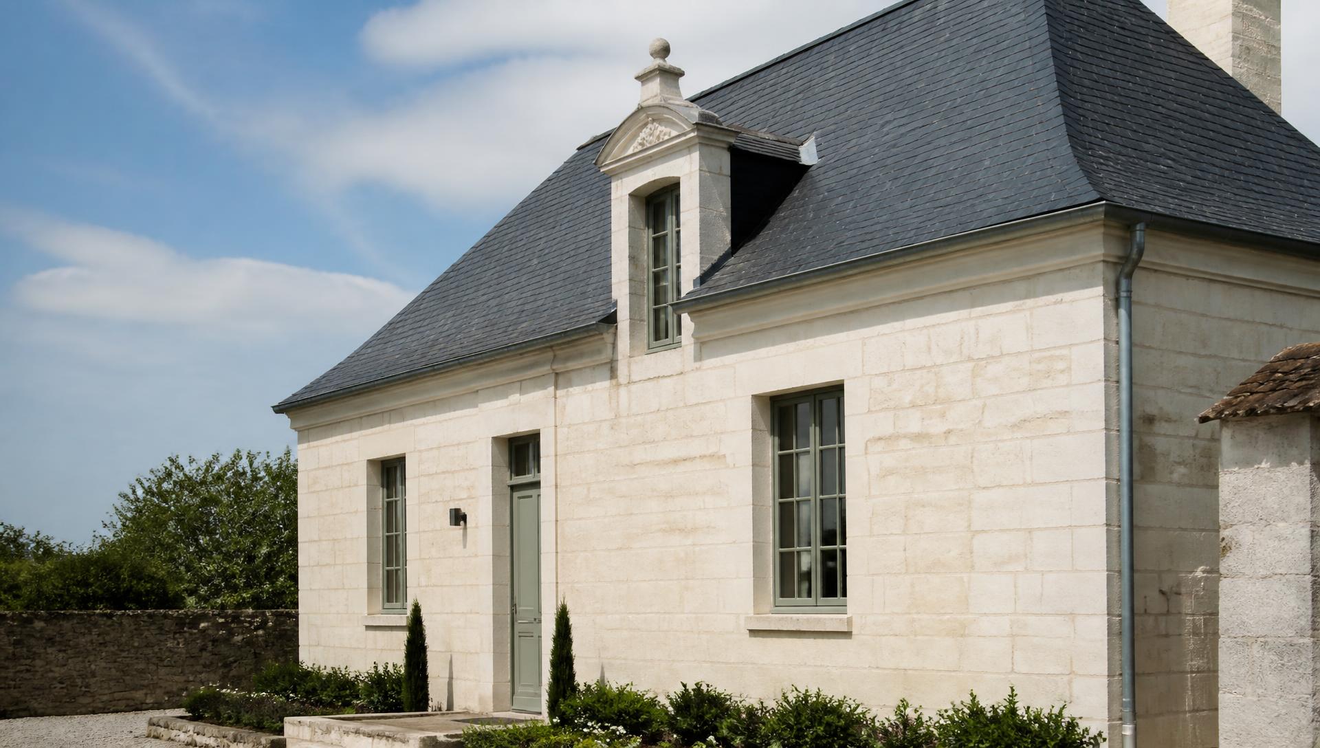 Façade en tuffeau rénovée dans le Saumurois